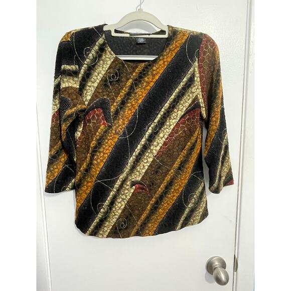 Vintage Elementz Blouse Lot of 2 Small Stretch Knit Abstract Metallic Gold Y2K - Picture 5 of 9